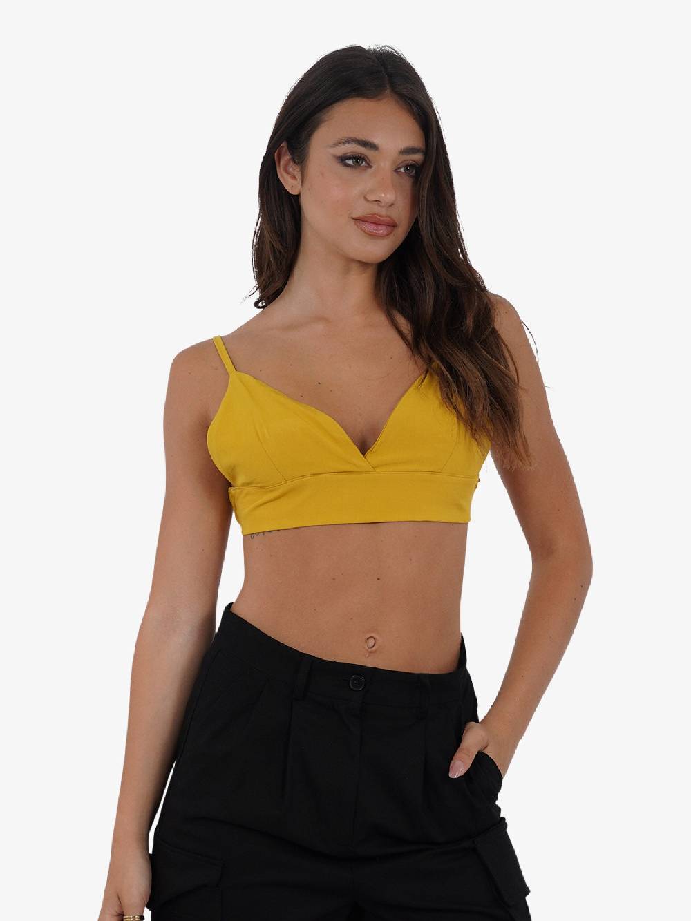 HAVE ONE Top cropped con spalline sottili RMA-L131 donna viscosa giallo Promozione