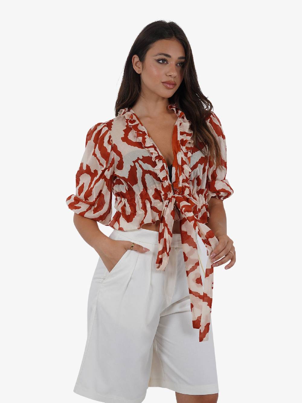 HAVE ONE Top con nodo RMA-L111 donna cotone arancione Spedizione Gratuita