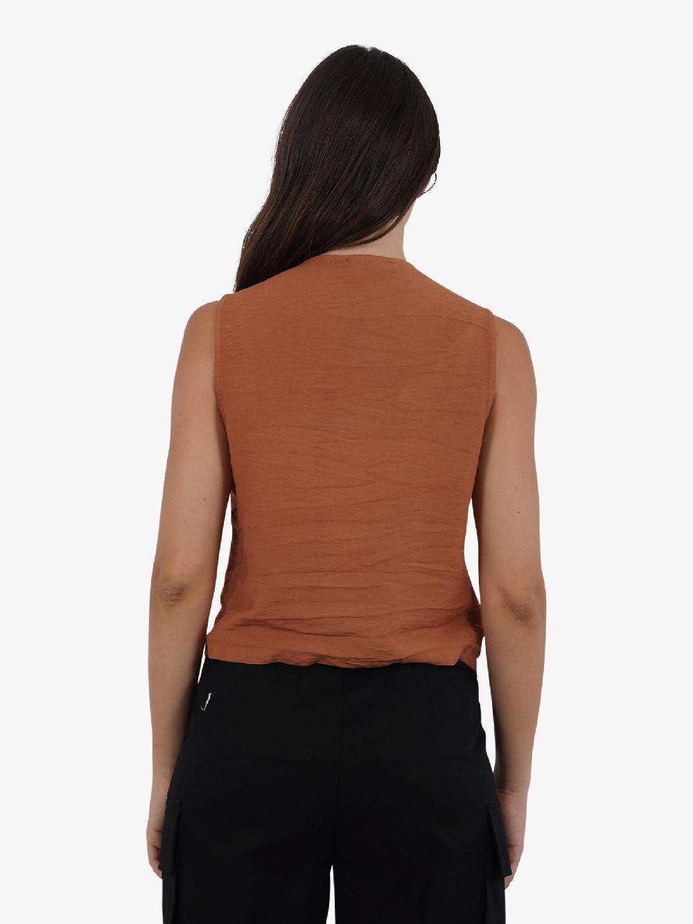 HAVE ONE Gilet con laccetti LVS-L038 donna viscosa marrone Pezzi Unici