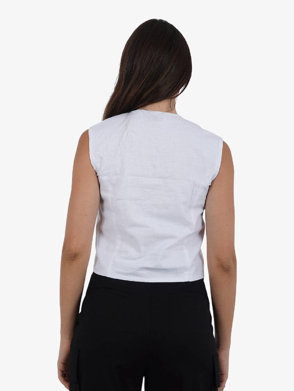 GLAMOROUS Top gilet ampio GS0793 donna cotone bianco Soddisfazione Garantita