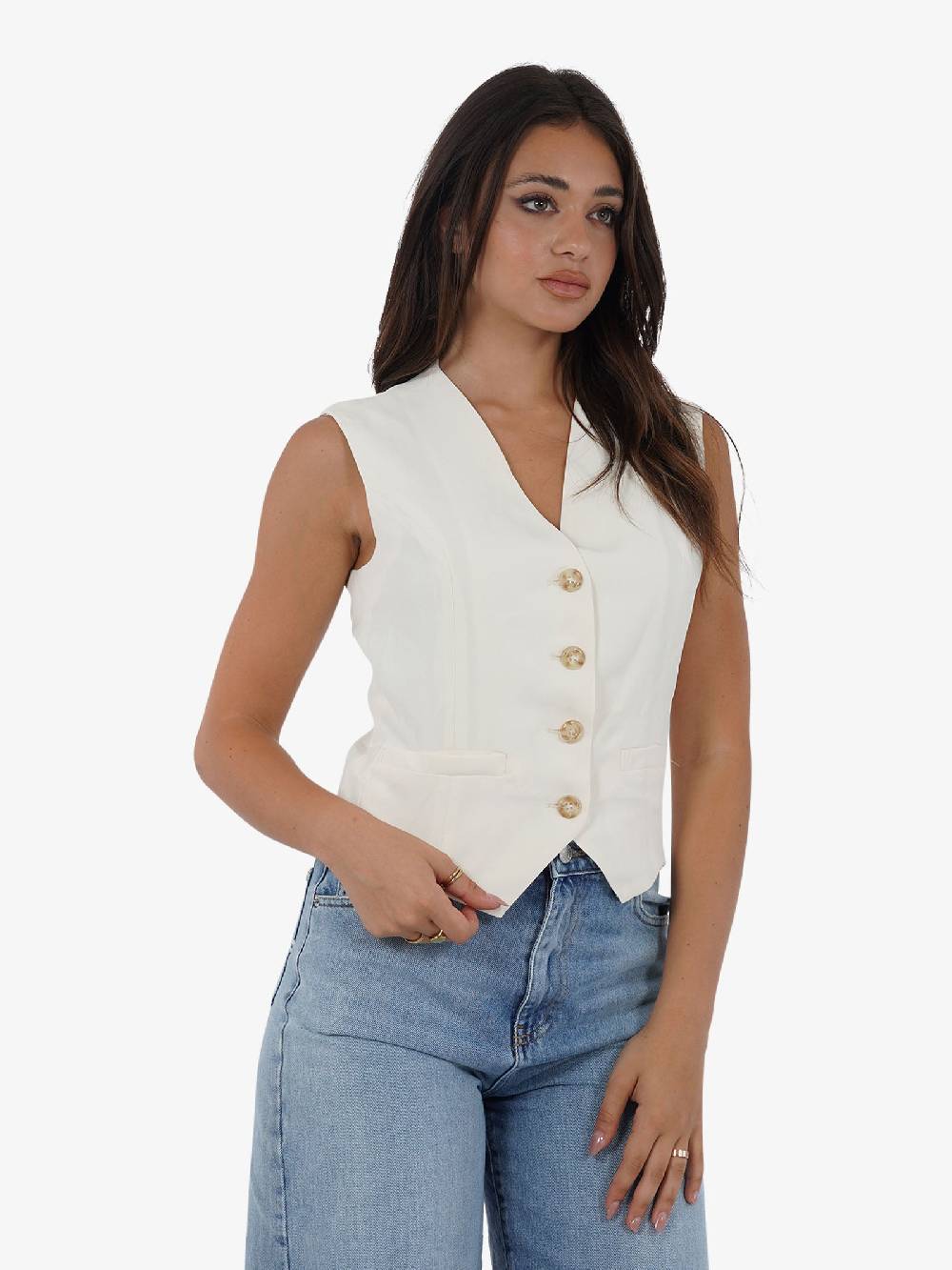 GLAMOROUS Top gilet GS0562 donna beige Qualità Garantita