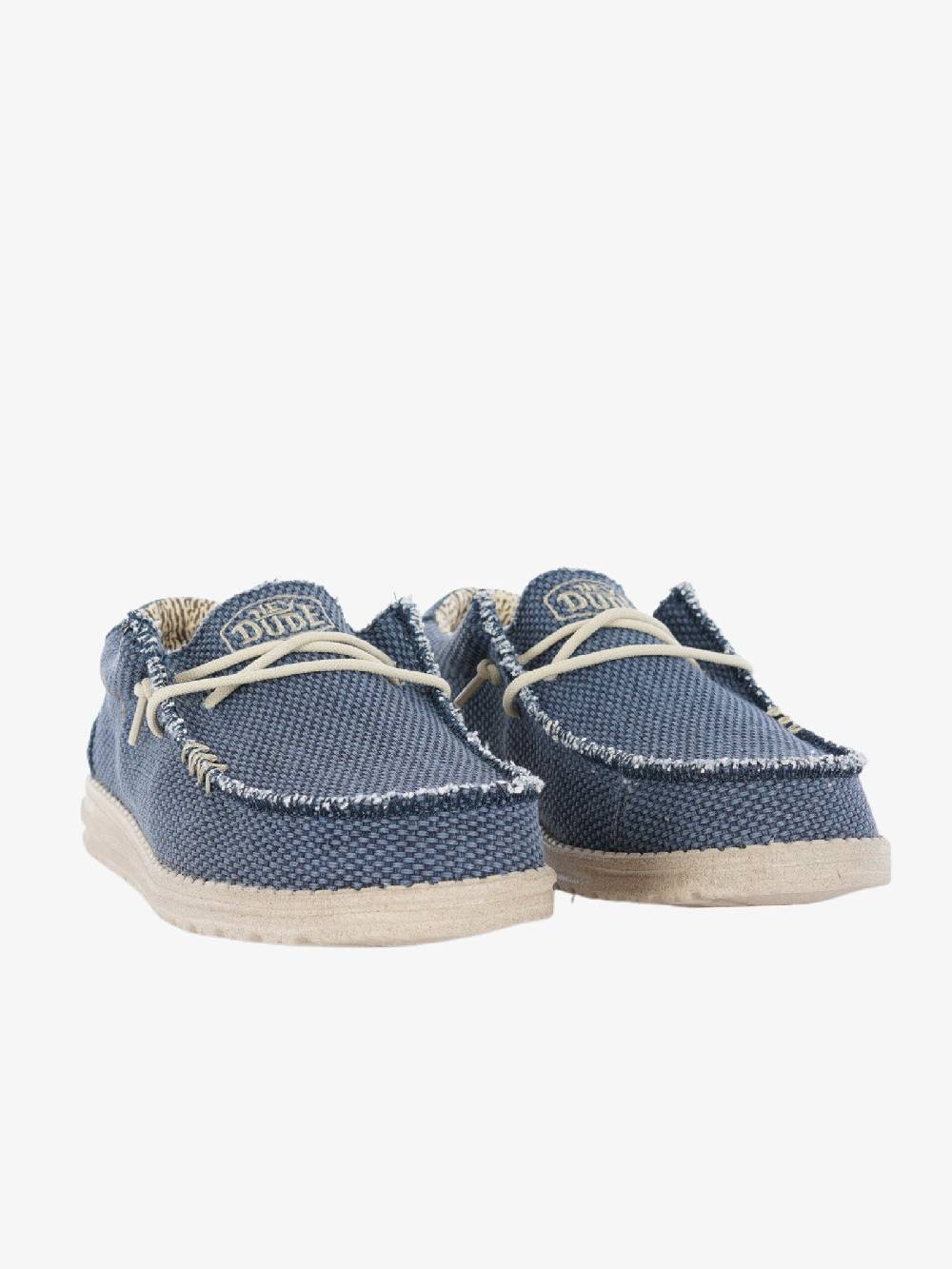 HEY DUDE Mocassini Uomo Tessuto Blu Intrecciato Wally Braided Italia