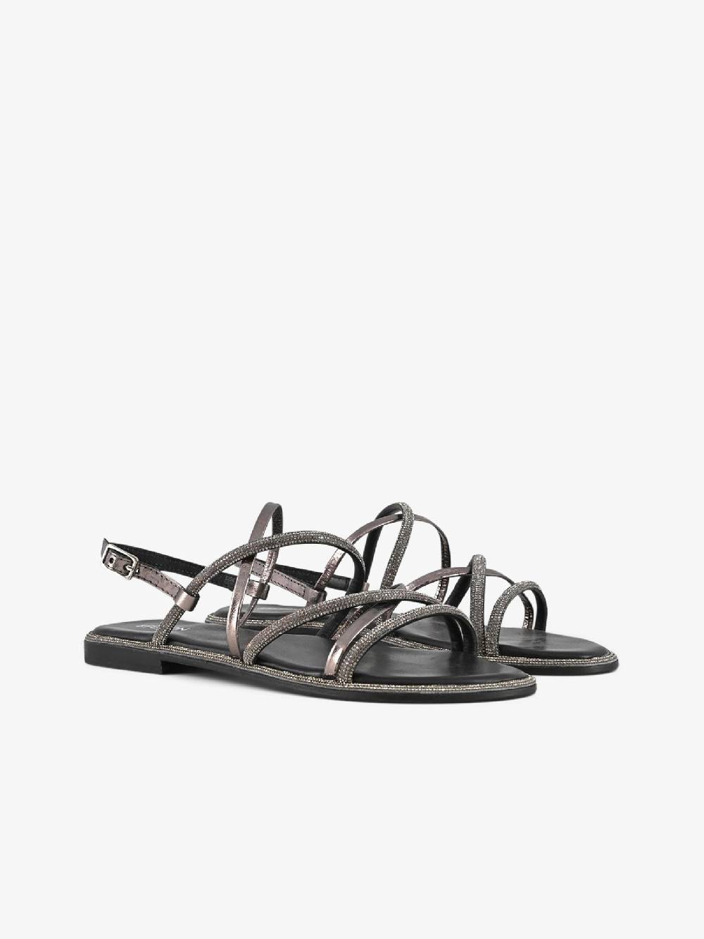 CB FUSION Sandali bassi con cinturino mix con strass CBF.R224007 donna pelle grigio Vendite Flash
