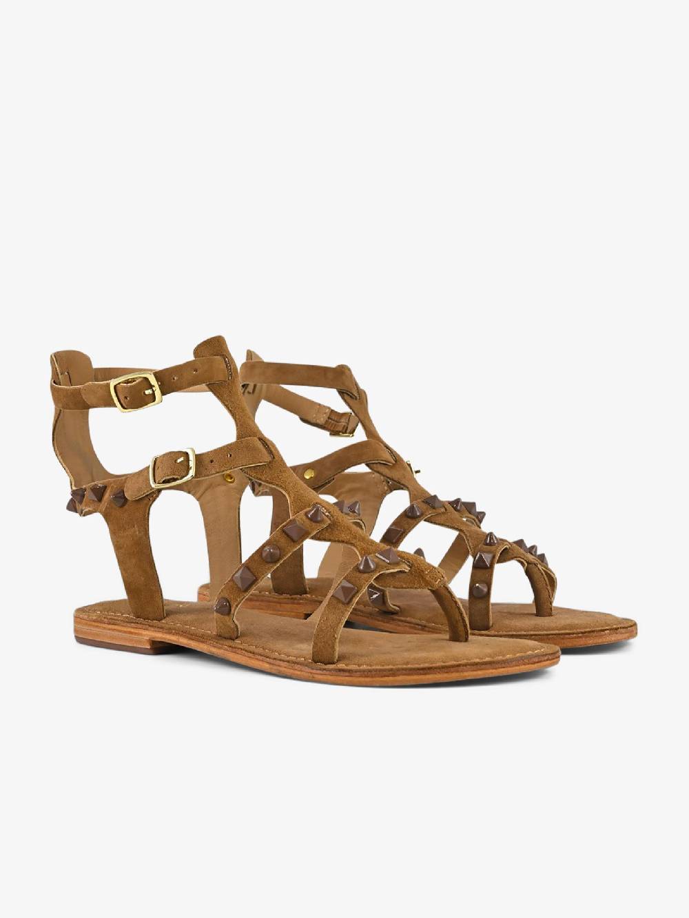 CB FUSION Sandali bassi gladiatore borchie piramidali CBF.R224001 donna pelle marrone Nuova