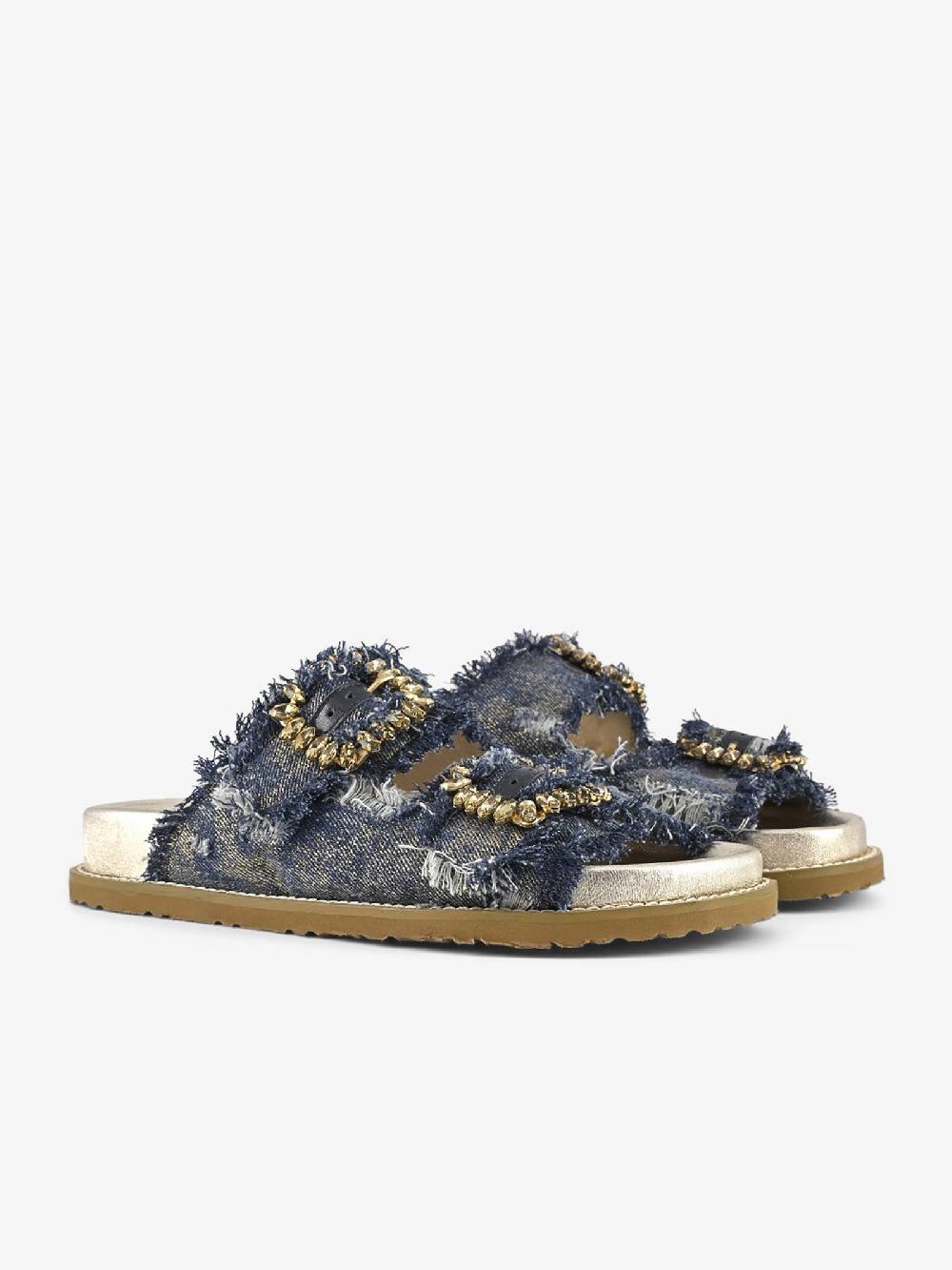 CORAL BLUE Ciabatte gioiello denim sfrangiato CB.K224.23 donna pelle blu Negozio