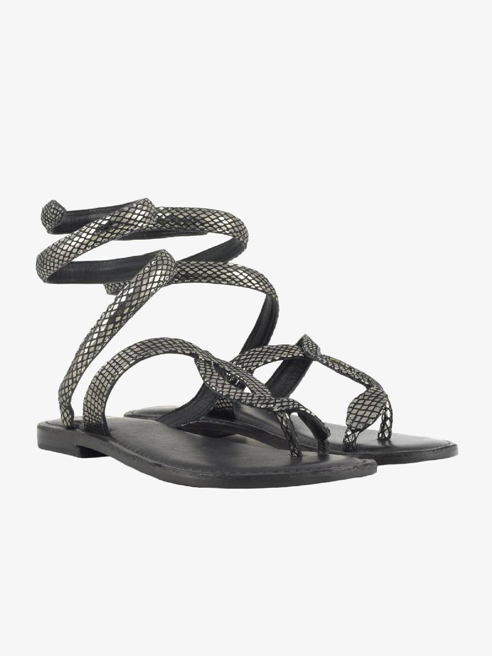 CB FUSION Sandali donna in pelle laminata argento Vendita Economica