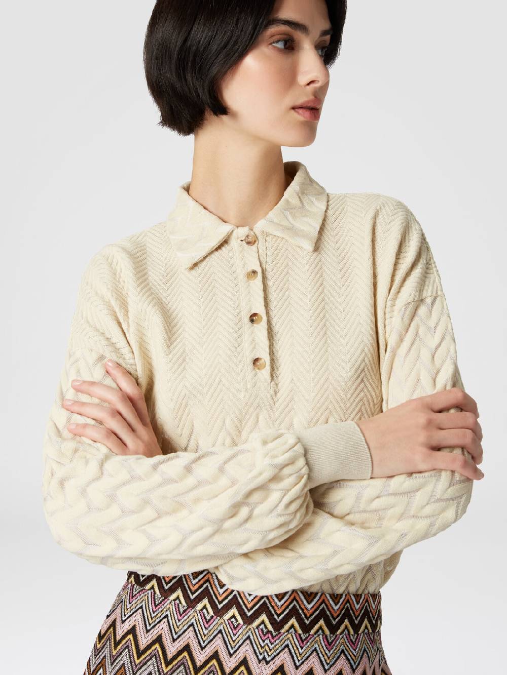 M Missoni Polo a maniche lunghe con chevron tono su tono Affare Del Giorno