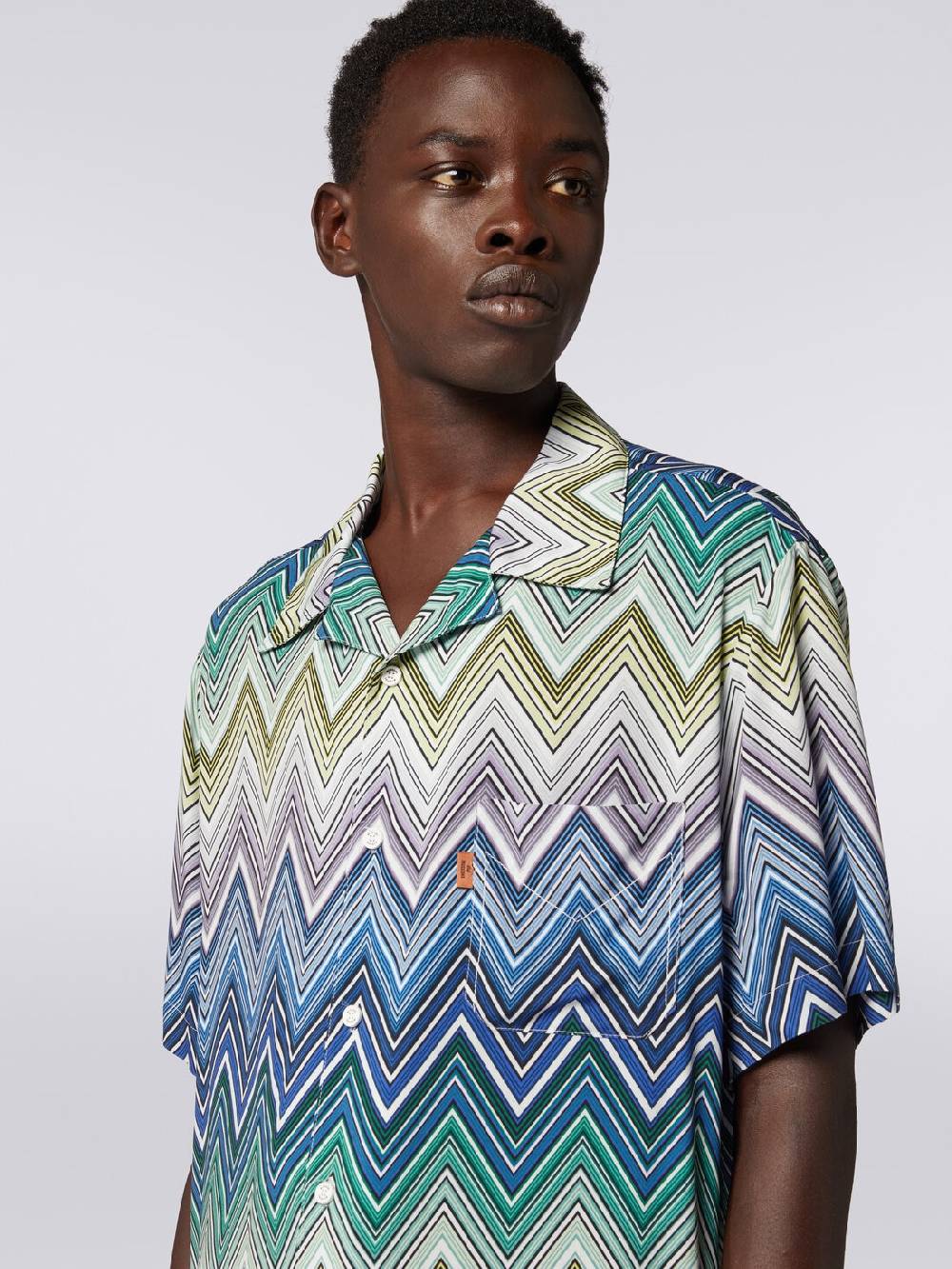 M Missoni Camicia a maniche corte in viscosa con stampa macro zig zag Novità