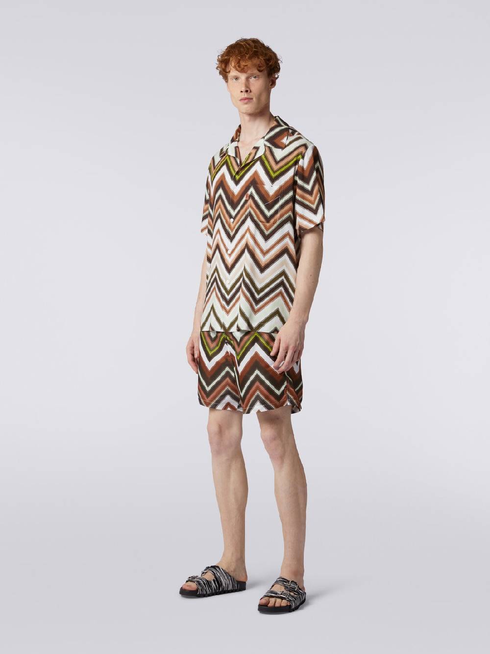 M Missoni Camicia a maniche corte in viscosa con stampa chevron Sconto