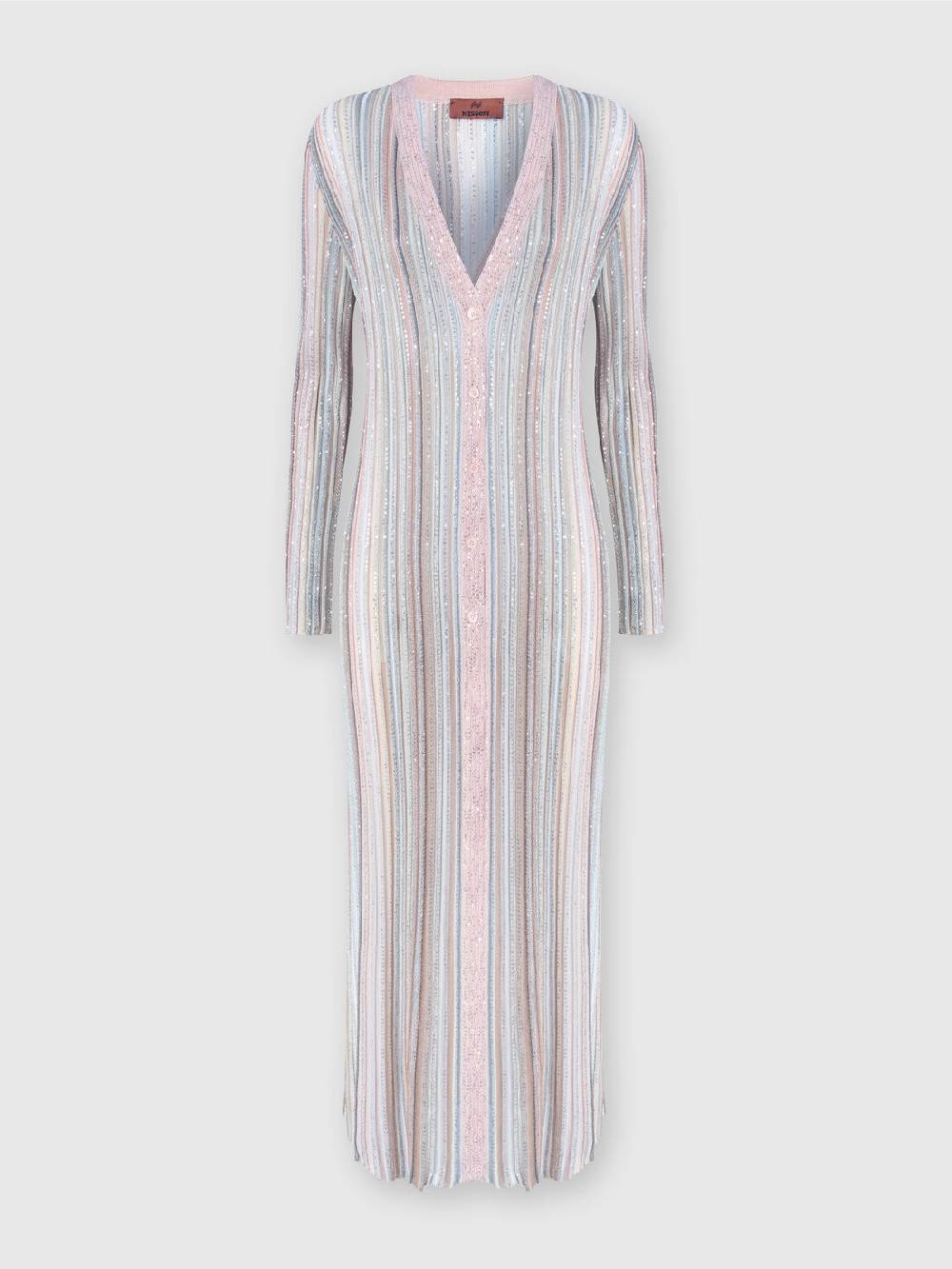M Missoni Cardigan lungo in maglia con righe verticali e paillettes In Vendita