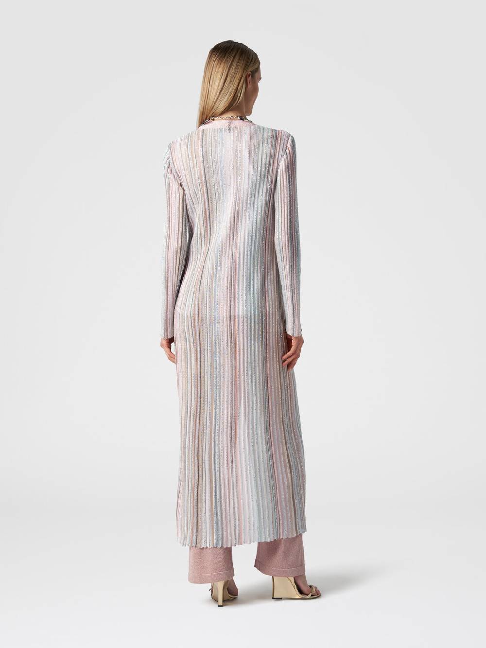M Missoni Cardigan lungo in maglia con righe verticali e paillettes In Vendita