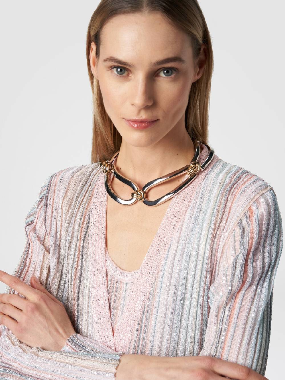 M Missoni Cardigan lungo in maglia con righe verticali e paillettes In Vendita