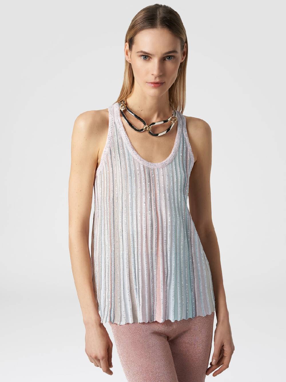 M Missoni Canottiera in maglia a righe verticali con paillettes Saldi