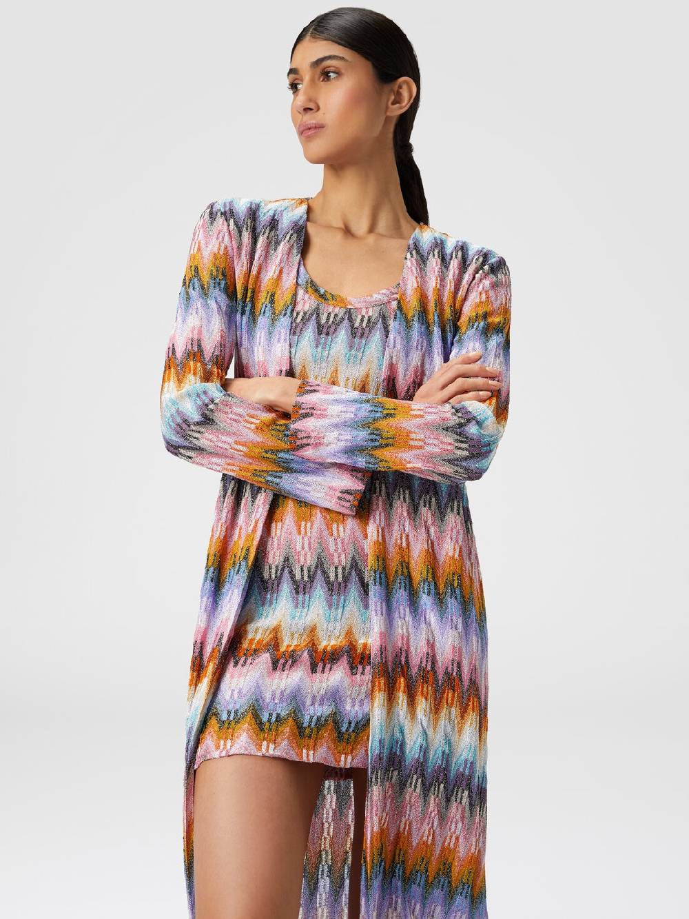M Missoni Cardigan lungo in maglia zig zag lamé Vendita Calda