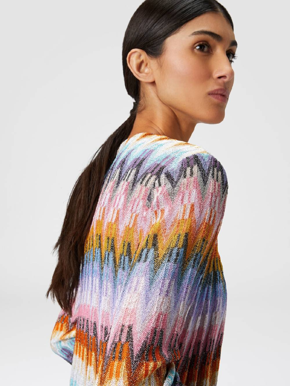 M Missoni Cardigan lungo in maglia zig zag lamé Vendita Calda