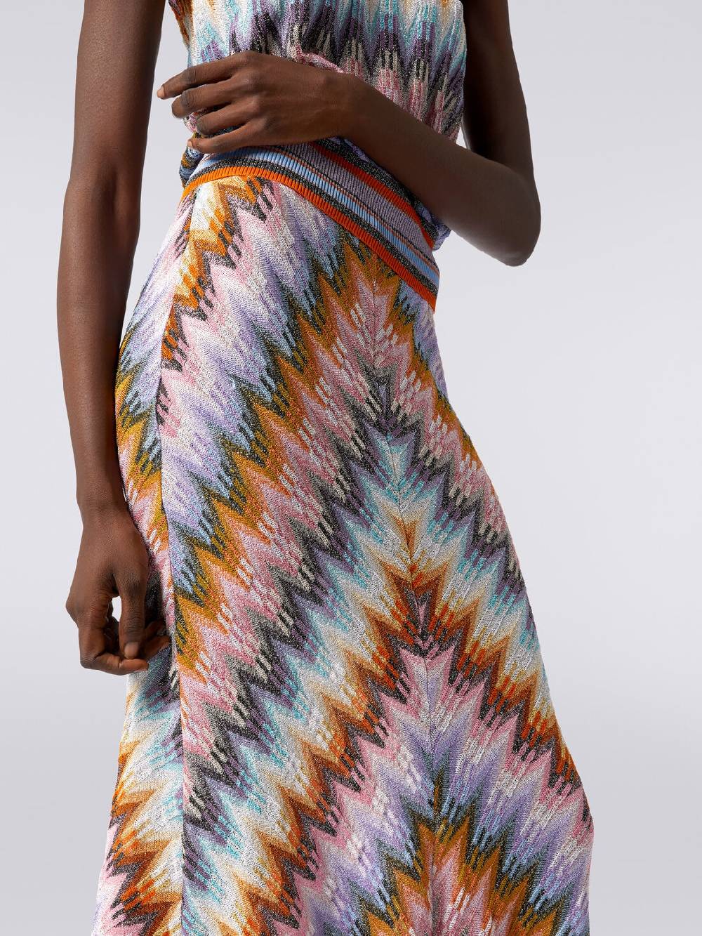M Missoni Gonna lunga svasata in viscosa zig zag con lurex Saldi Di Fabbrica
