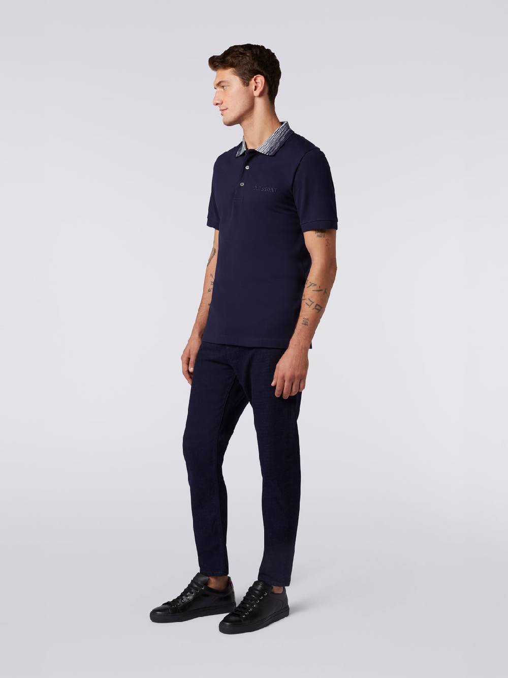 M Missoni Polo in cotone con colletto fiammato e scritta logo Promozione