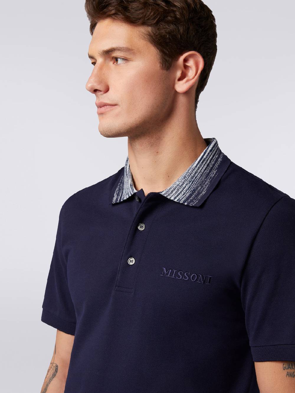 M Missoni Polo in cotone con colletto fiammato e scritta logo Promozione