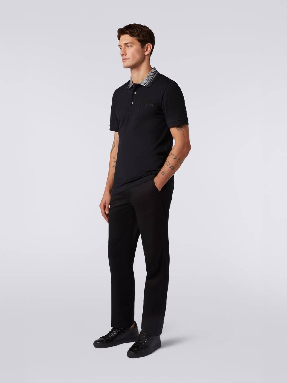 M Missoni Polo in cotone con colletto fiammato e scritta logo Pezzi Unici