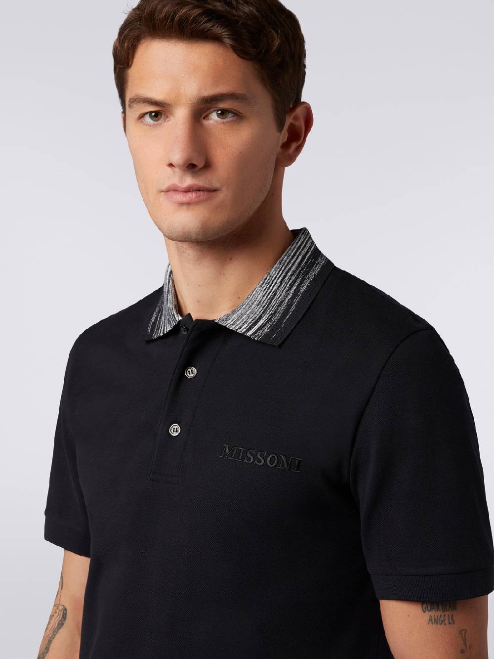 M Missoni Polo in cotone con colletto fiammato e scritta logo Pezzi Unici