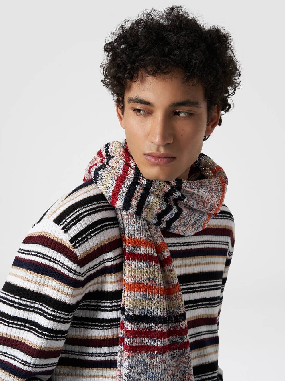 M Missoni Sciarpa in cotone fiammato con motivo a righe Sconto