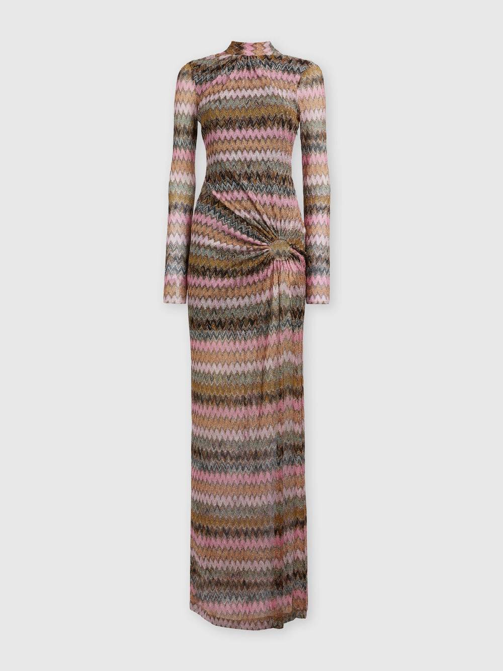 M Missoni Abito lungo in viscosa chevron e lurex con dettaglio cut out Fino al 50% di sconto