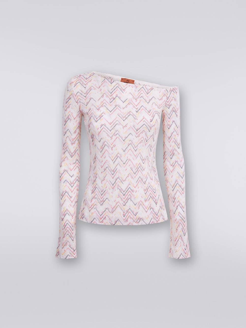 M Missoni Pullover in lana e viscosa chevron con scollatura asimmetrica Spedizione Gratuita