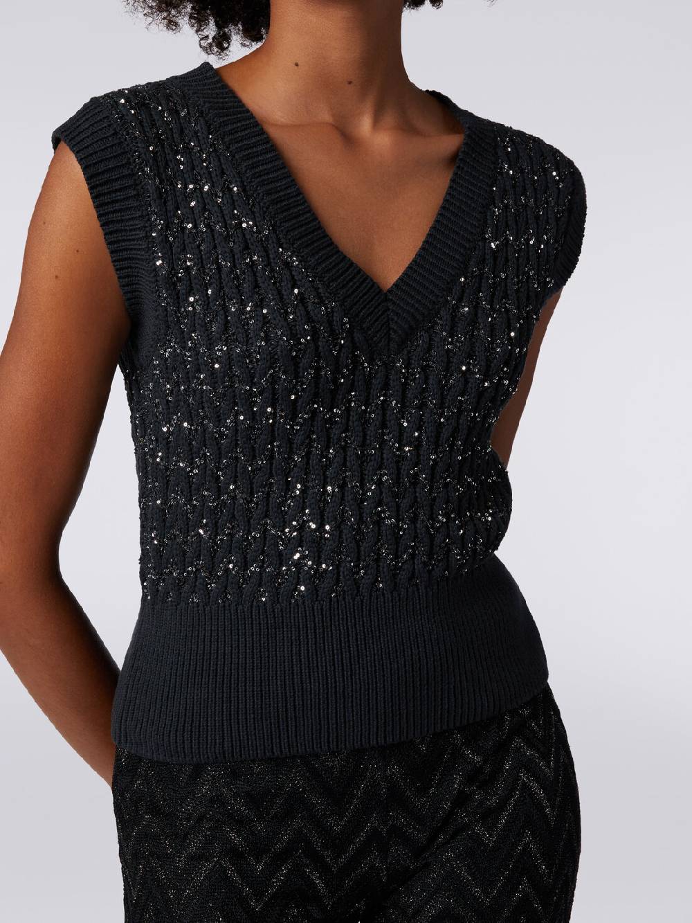 M Missoni Gilet in misto cotone con paillettes e lavorazione a treccia Qualità Garantita