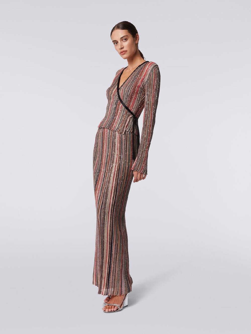 M Missoni Gonna lunga plissée a righe verticali con paillettes Outlet