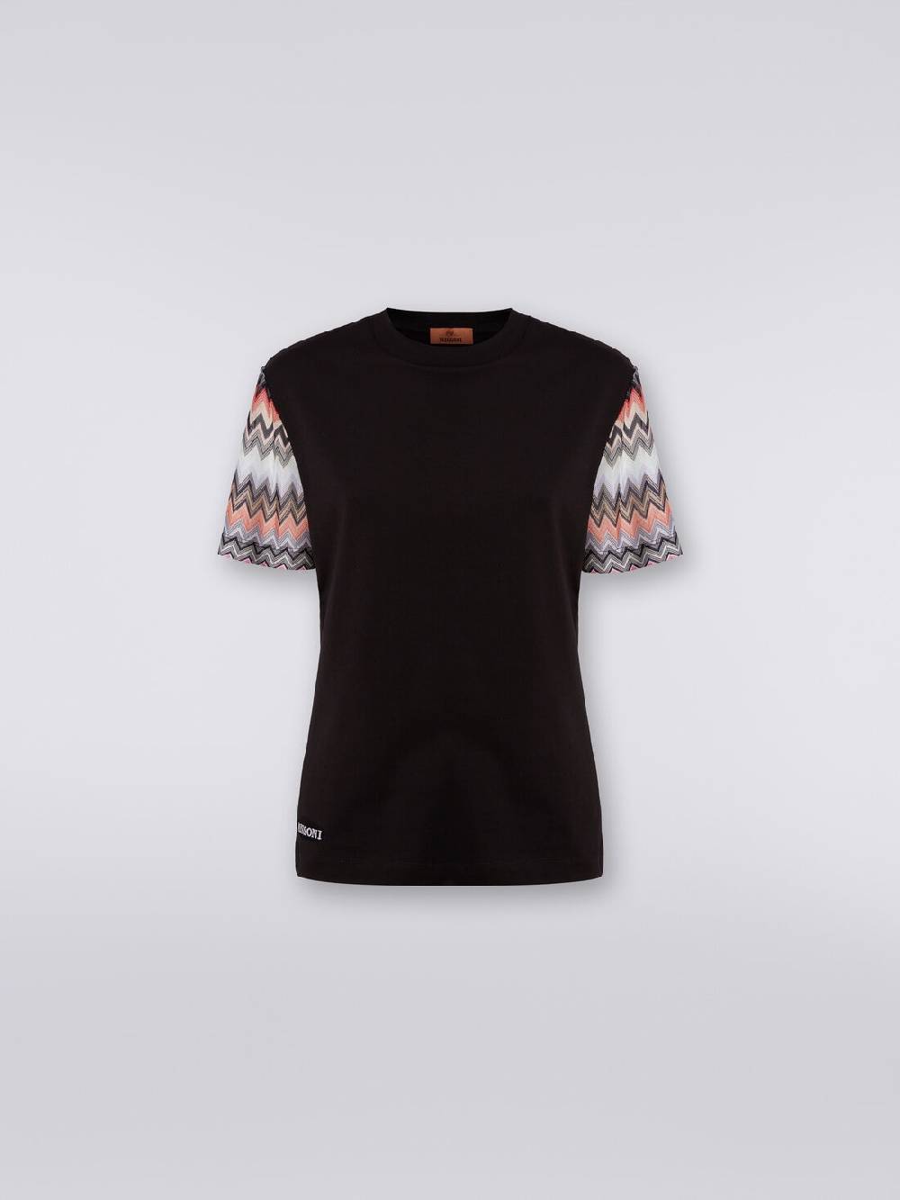 M Missoni T-shirt girocollo in cotone con inserti zig zag Vendita Calda