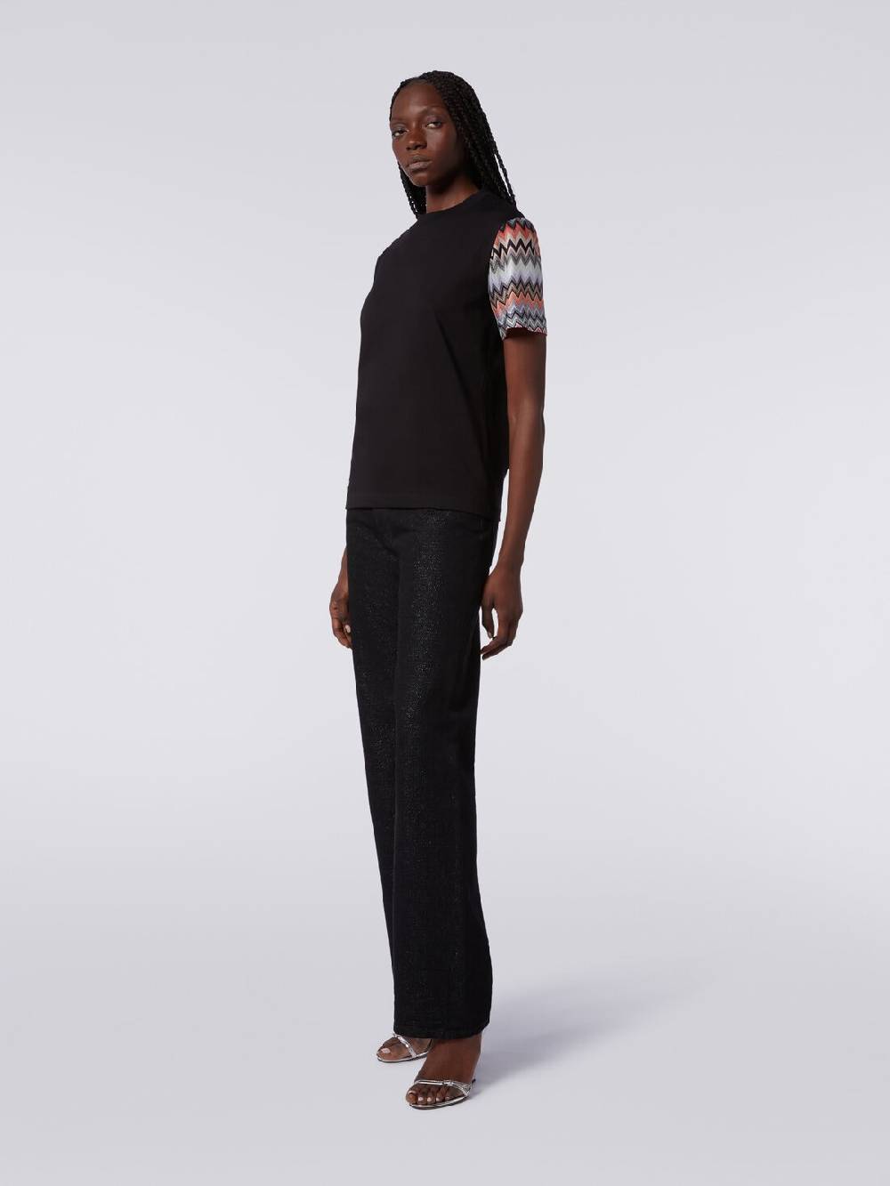 M Missoni T-shirt girocollo in cotone con inserti zig zag Vendita Calda
