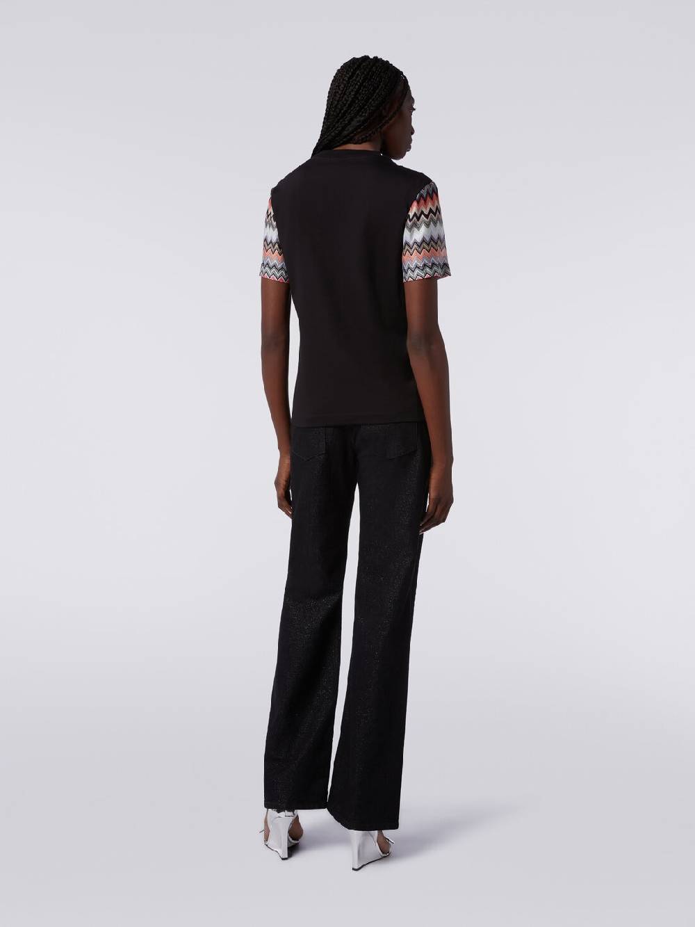 M Missoni T-shirt girocollo in cotone con inserti zig zag Vendita Calda
