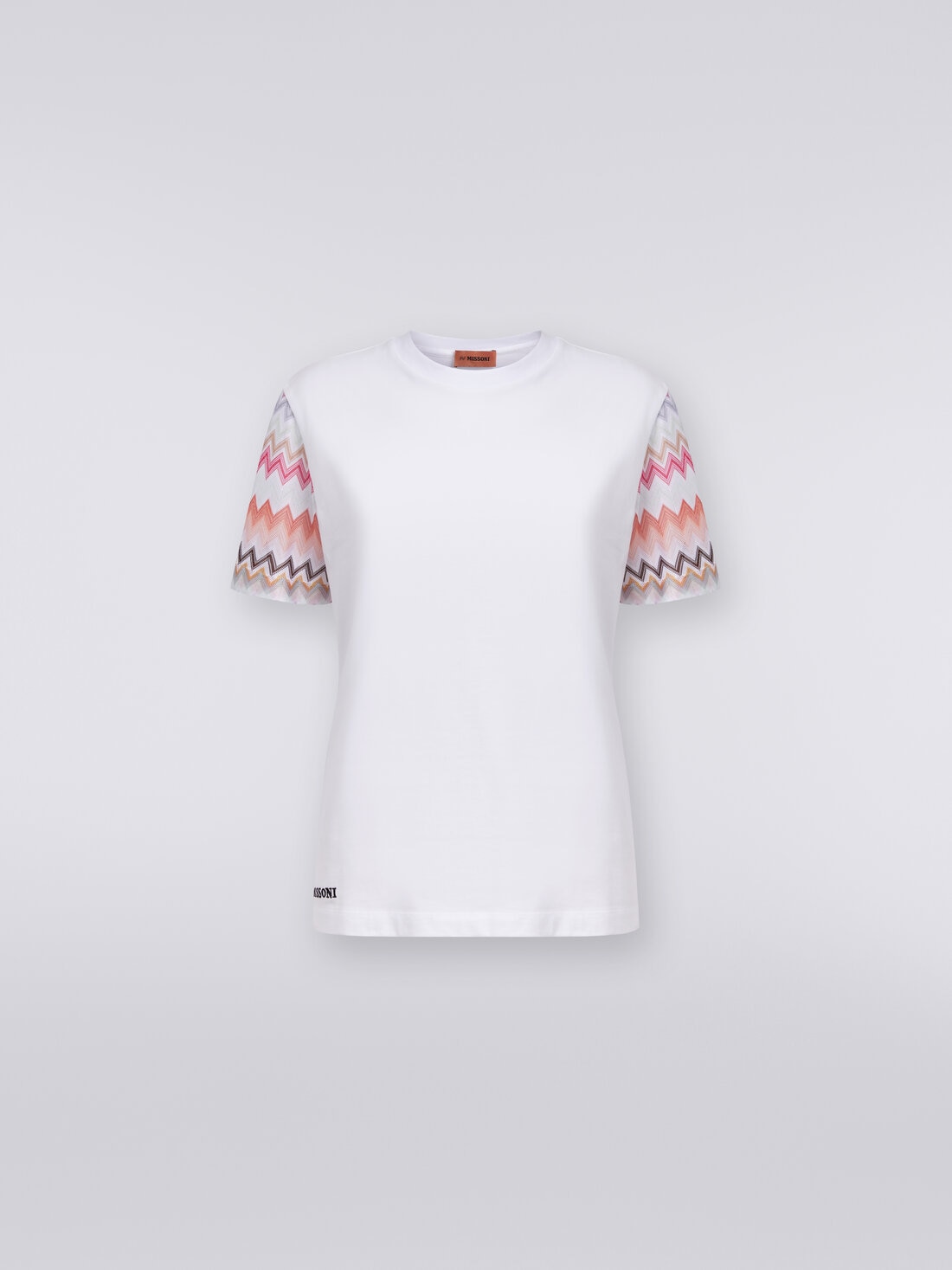 M Missoni T-shirt girocollo in cotone con inserti zig zag Vendita Economica