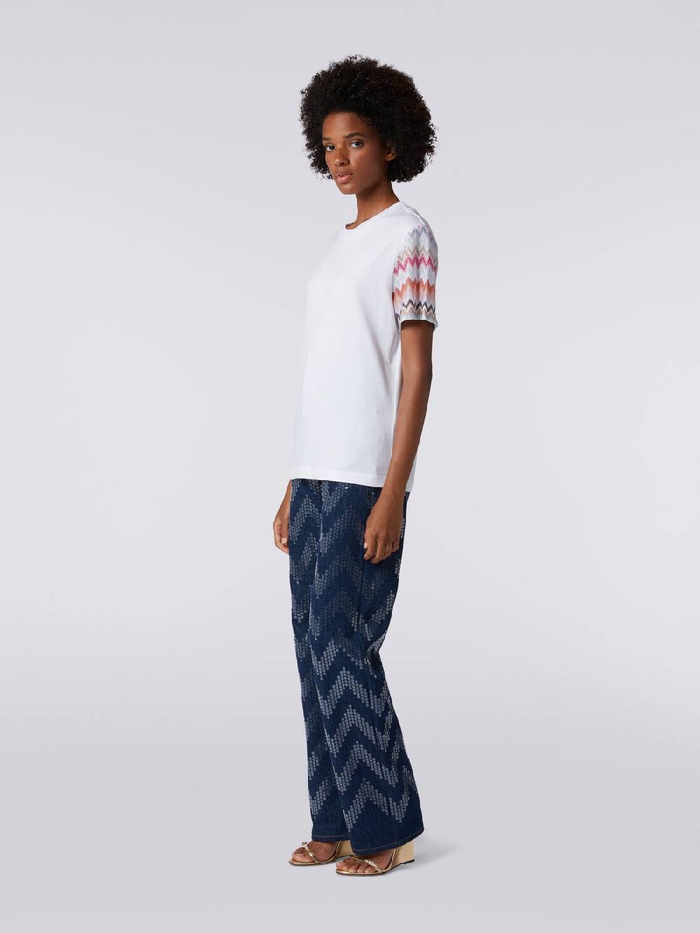 M Missoni T-shirt girocollo in cotone con inserti zig zag Vendita Economica
