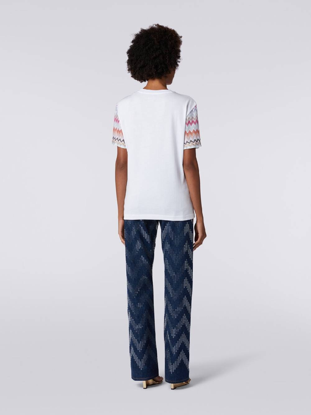 M Missoni T-shirt girocollo in cotone con inserti zig zag Vendita Economica
