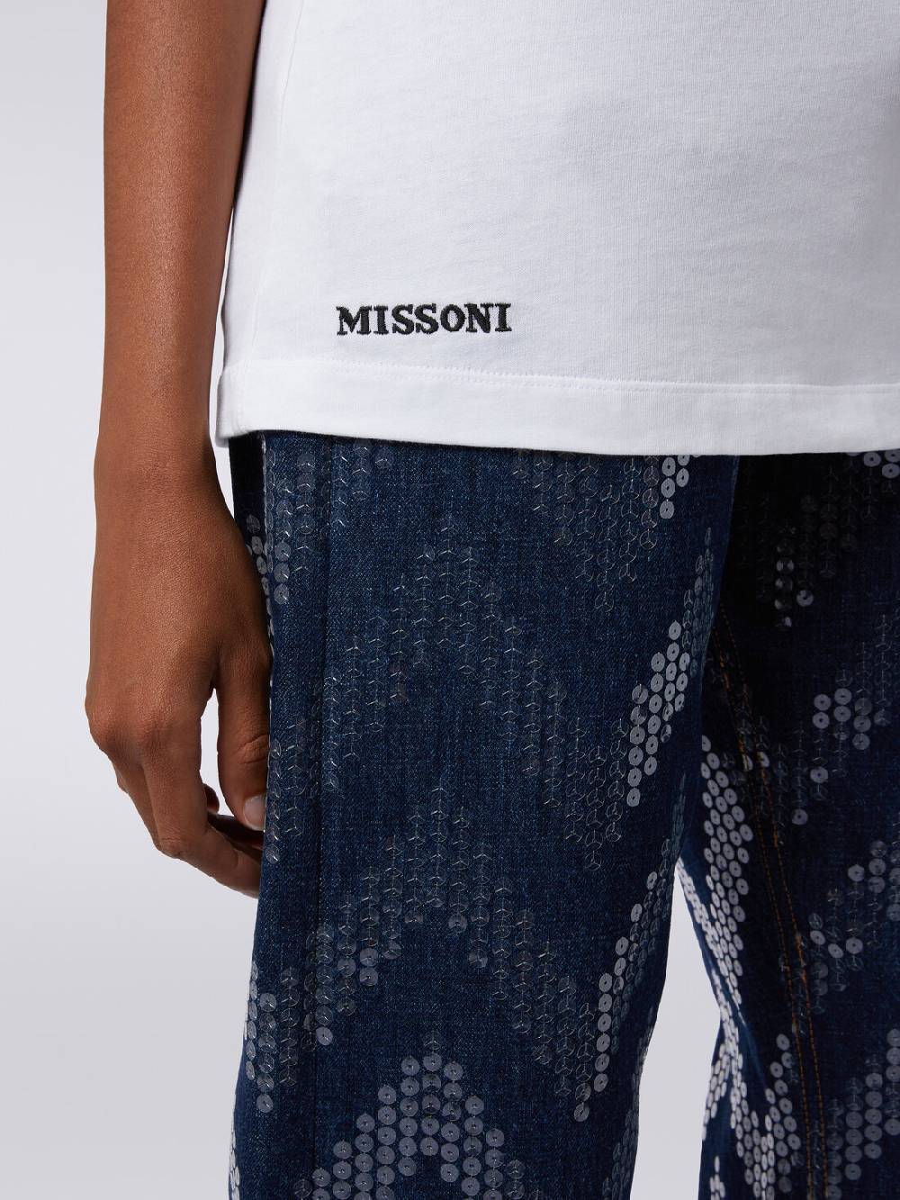 M Missoni T-shirt girocollo in cotone con inserti zig zag Vendita Economica