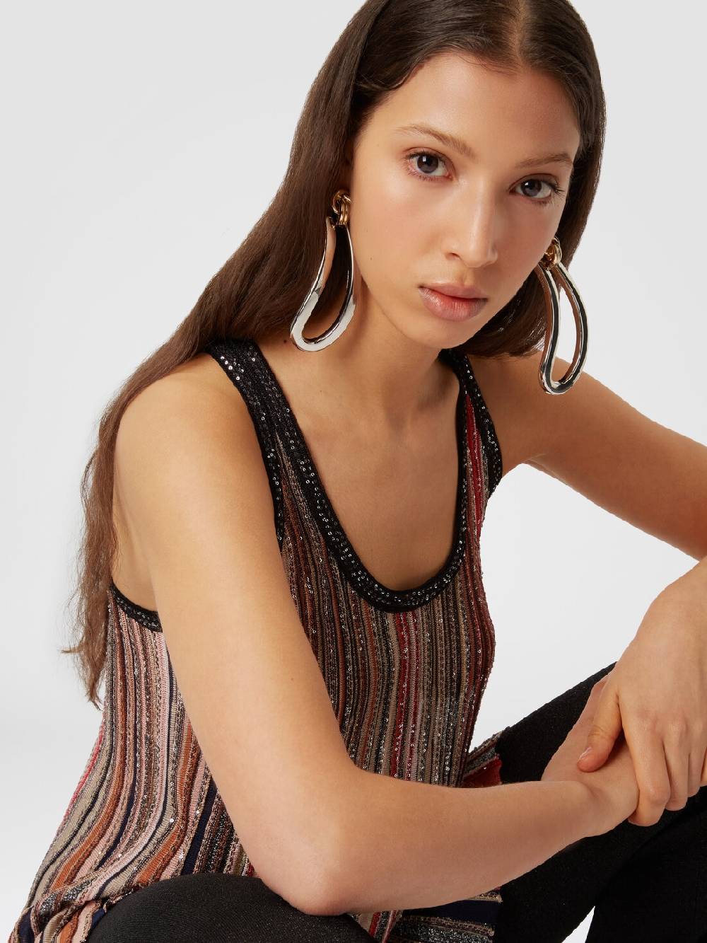 M Missoni Canottiera in maglia a righe verticali con paillettes Saldi Di Fabbrica