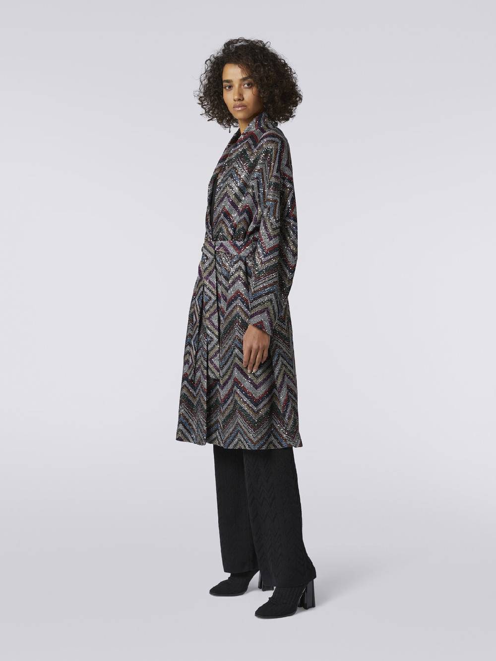 M Missoni Cappotto in misto viscosa chevron con paillettes Nuovo