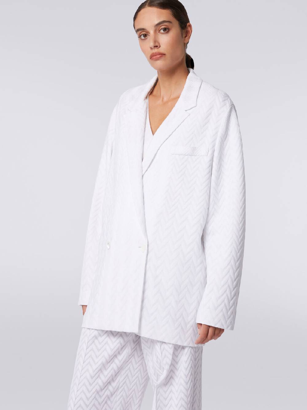 M Missoni Blazer doppiopetto in cotone e viscosa zig zag tonale Spedizione Gratuita