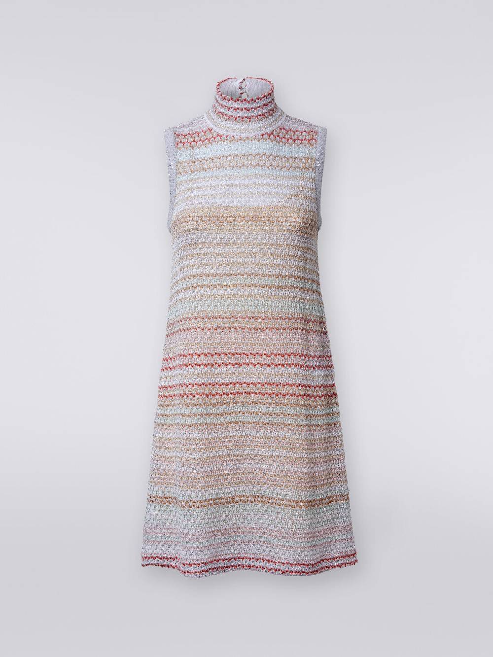 M Missoni Mini-abito in maglia a rete con collo alto e applicazione di paillettes In Vendita