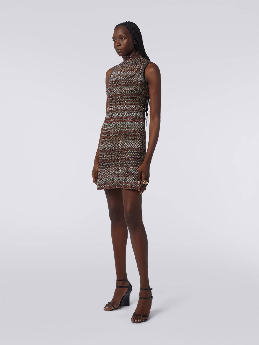 M Missoni Mini-abito in maglia a rete con collo alto e applicazione di paillettes Saldi
