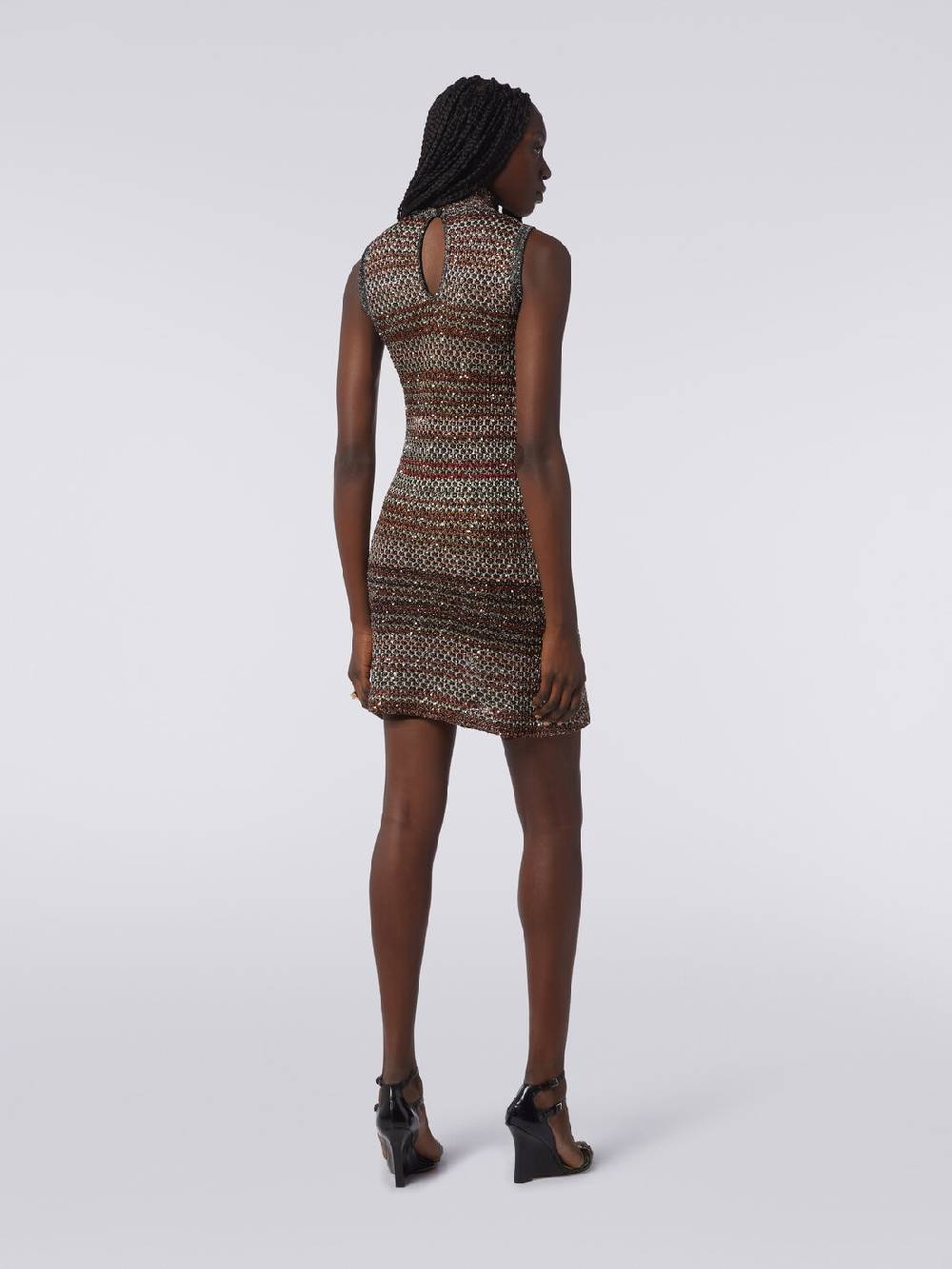 M Missoni Mini-abito in maglia a rete con collo alto e applicazione di paillettes Saldi