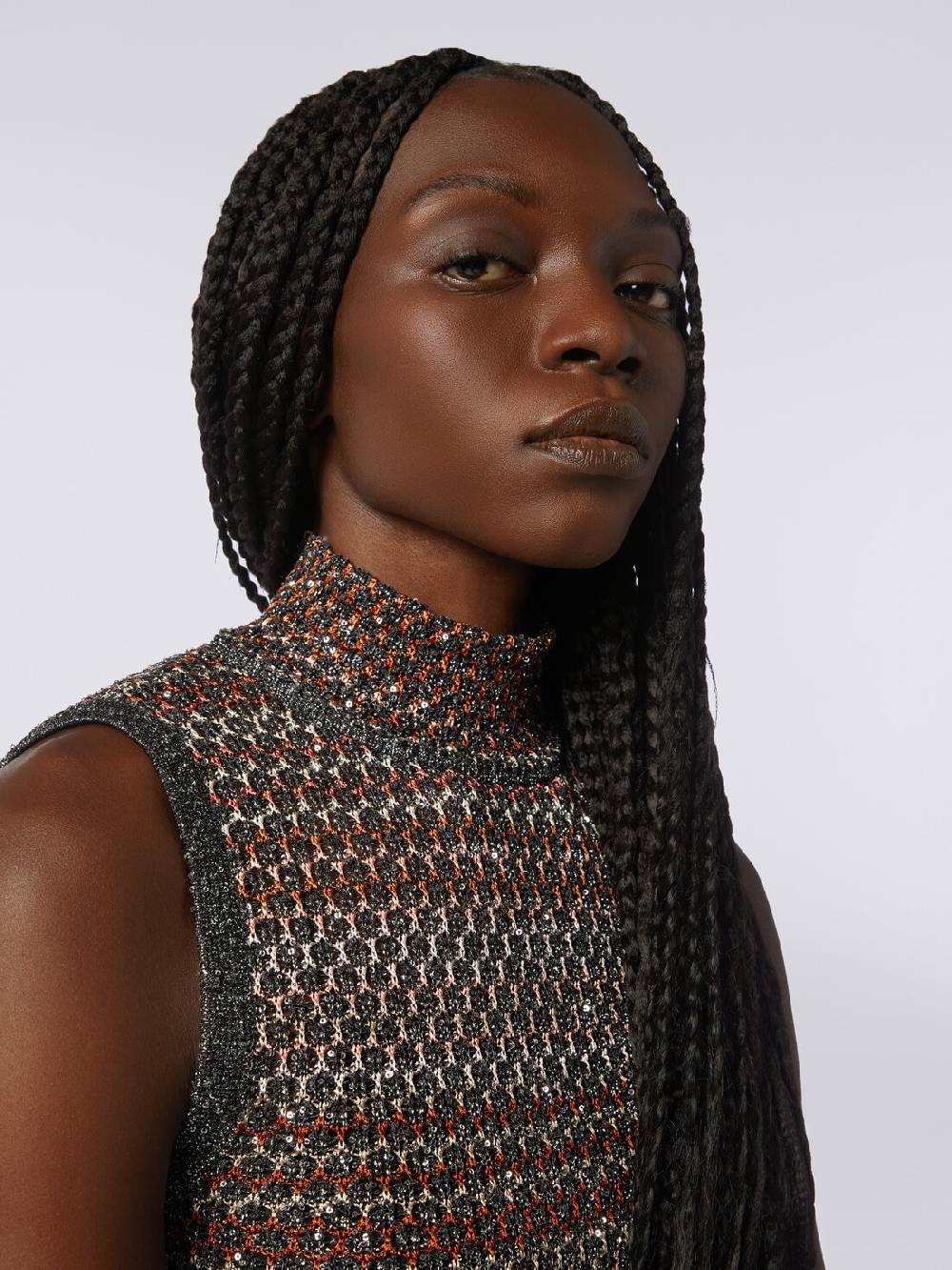 M Missoni Mini-abito in maglia a rete con collo alto e applicazione di paillettes Saldi