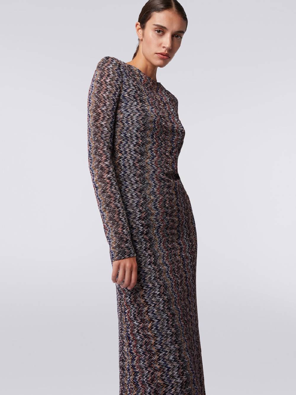 M Missoni Abito lungo con scollatura a V posteriore in viscosa chevron con lurex Vendita Calda
