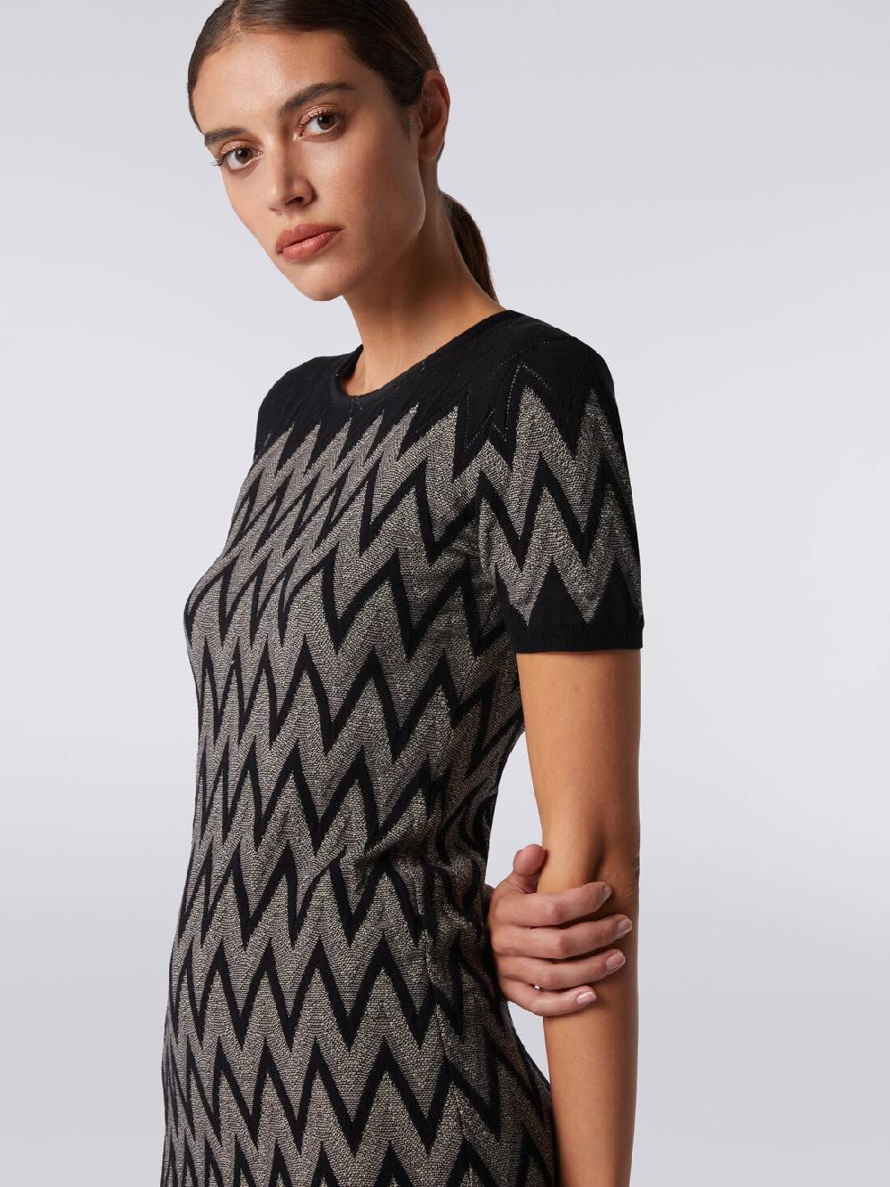 M Missoni Abito girocollo in cotone chevron con lurex Vendita Economica