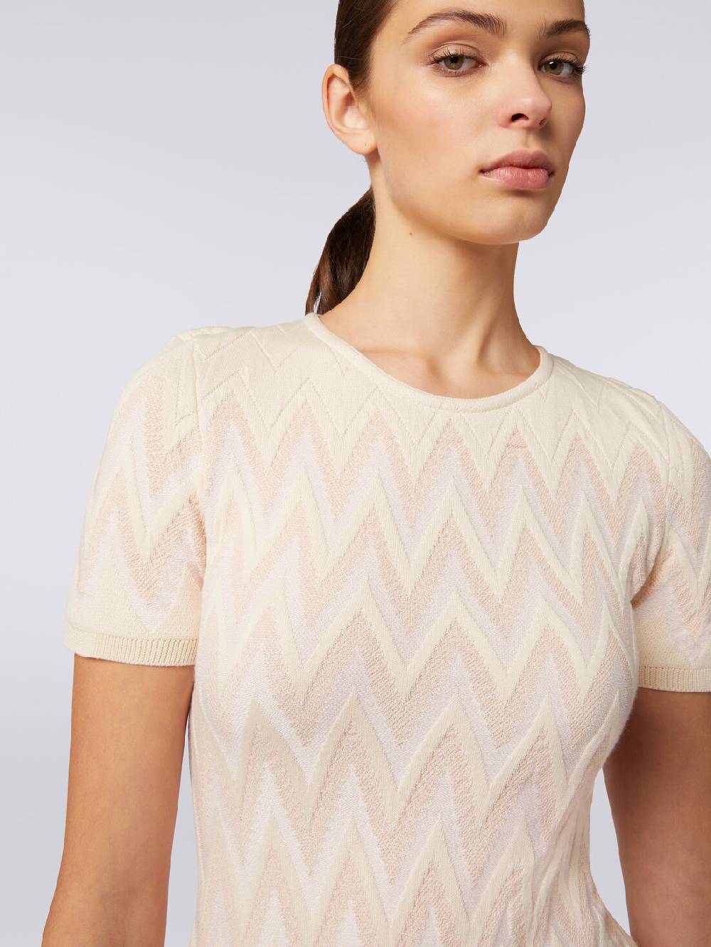 M Missoni Abito girocollo in cotone chevron con lurex Offerta Pasqua