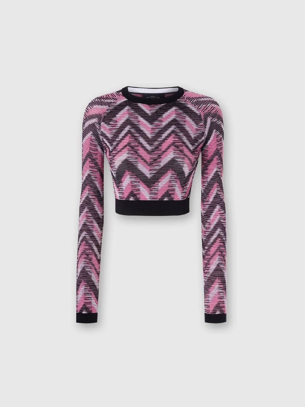 M Missoni Crop top a maniche lunghe in maglia chevron con logo Vendita