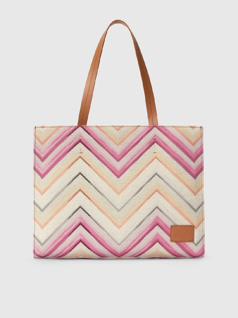 M Missoni Tote bag in misto cotone con motivo chevron Acquista Ora