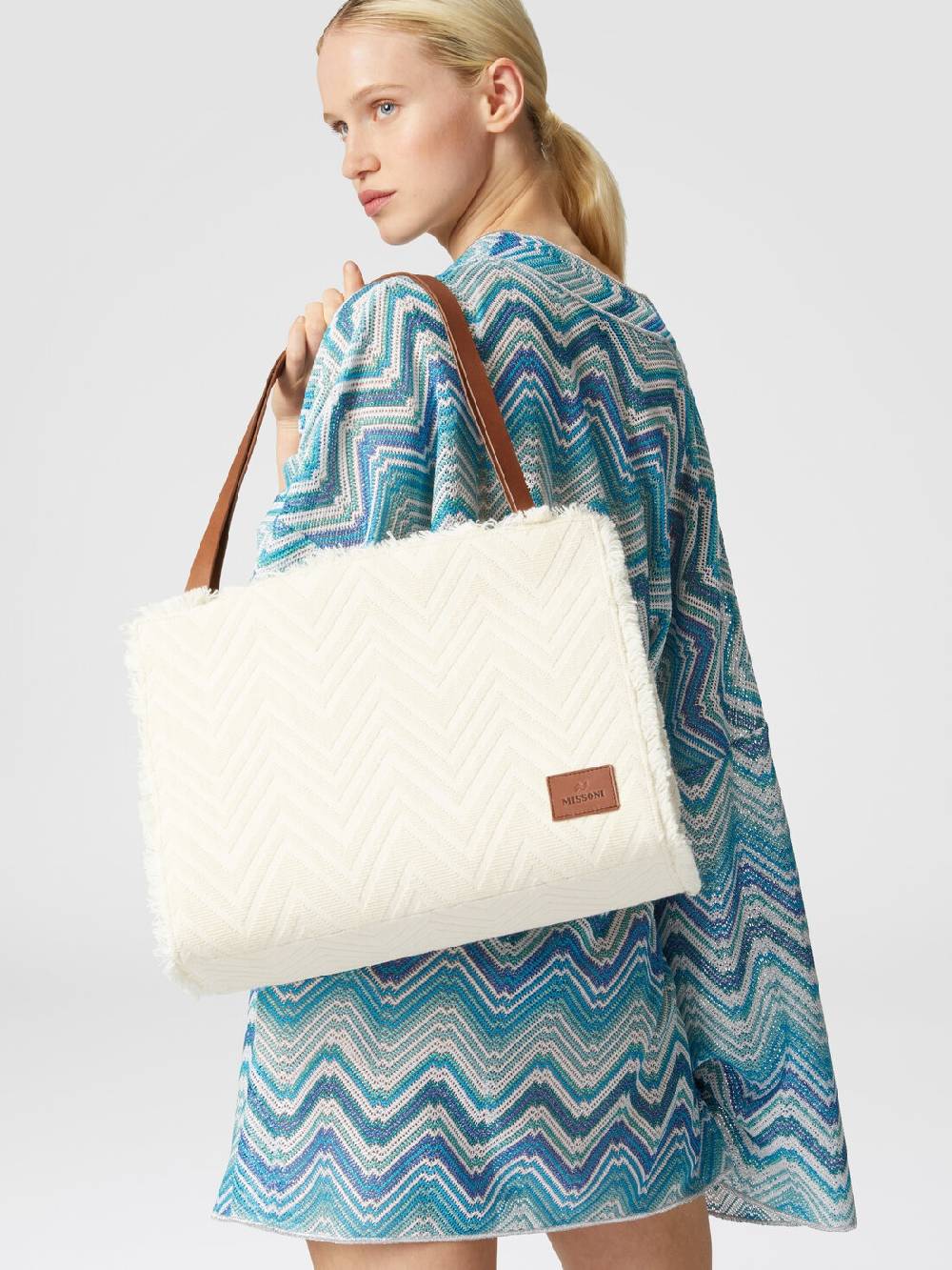 M Missoni Tote bag in misto cotone con motivo chevron Consegna Veloce