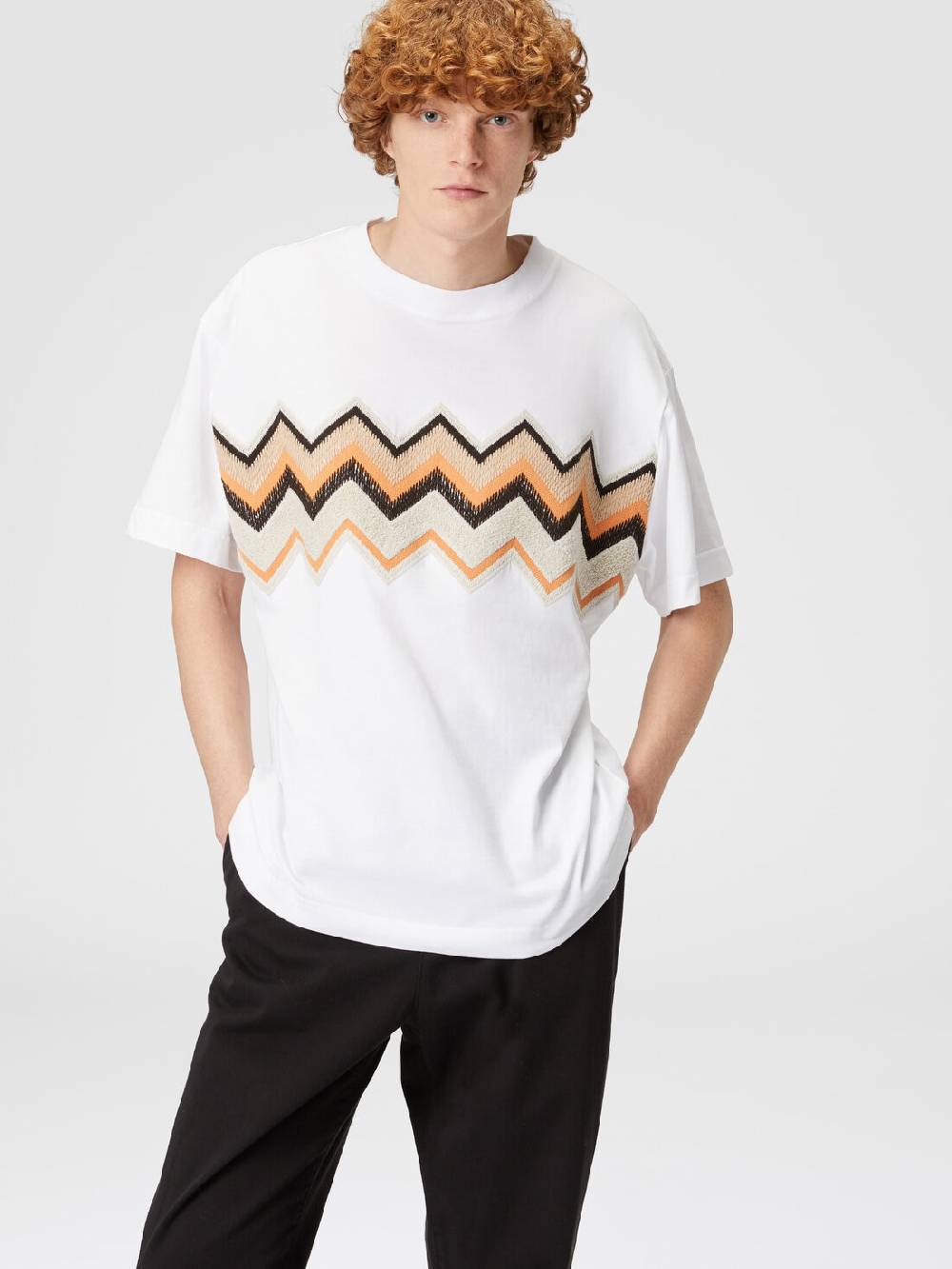 M Missoni T-shirt in jersey di cotone con ricamo zig zag Saldi